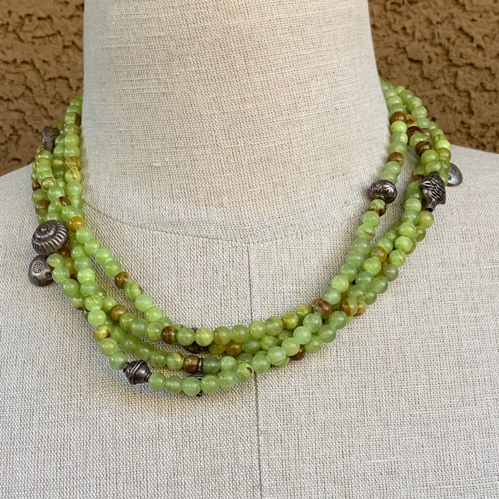 Natural Genuine  Jade & Sterling Silver Necklace